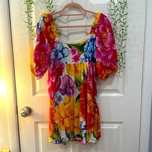 FARM Rio Rainbow Flower Print Chita Mini Dress // S